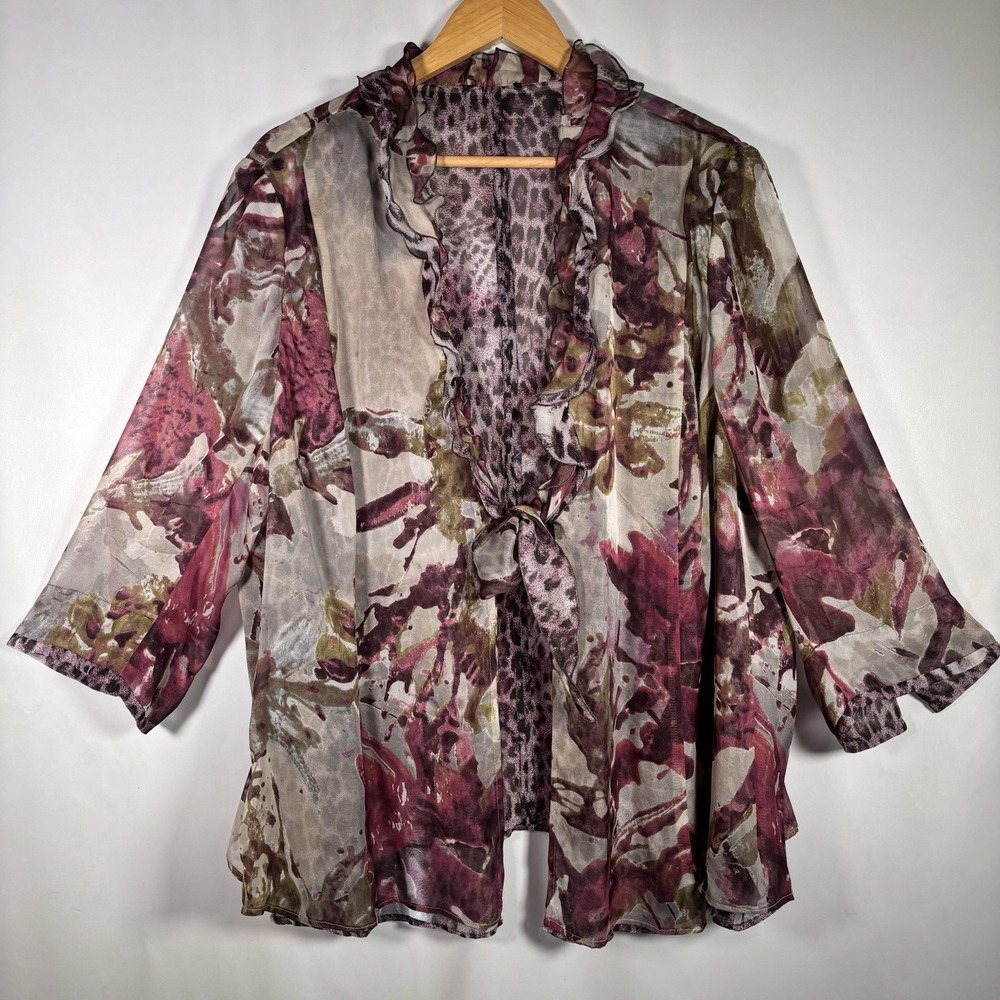 Silk Whimsigoth Fairy Boho Kimono Womens 20 XXL Artsy Sheer Ruffle Layering